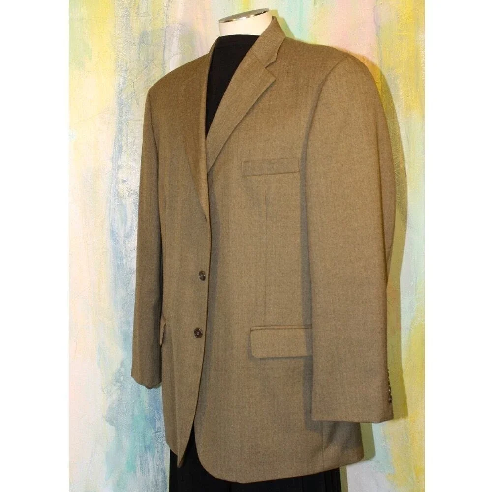 46 HAGGAR Beige Brown Blazer Mini Herringbone Academia Jacket Sport Coat TAN 46L